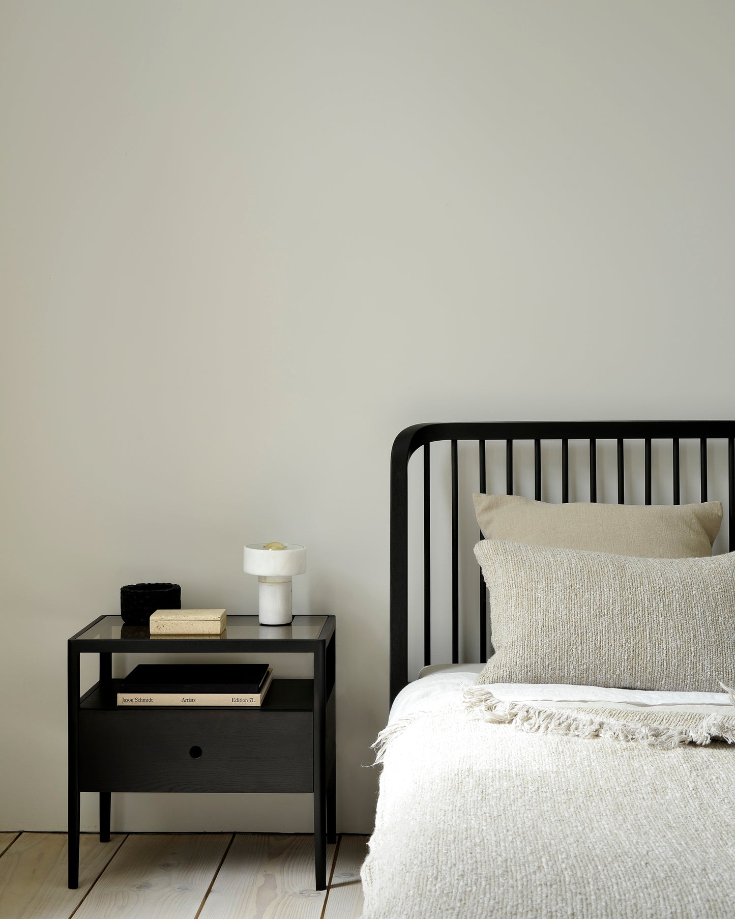 Spindle collection bedside table with single drawer storage
