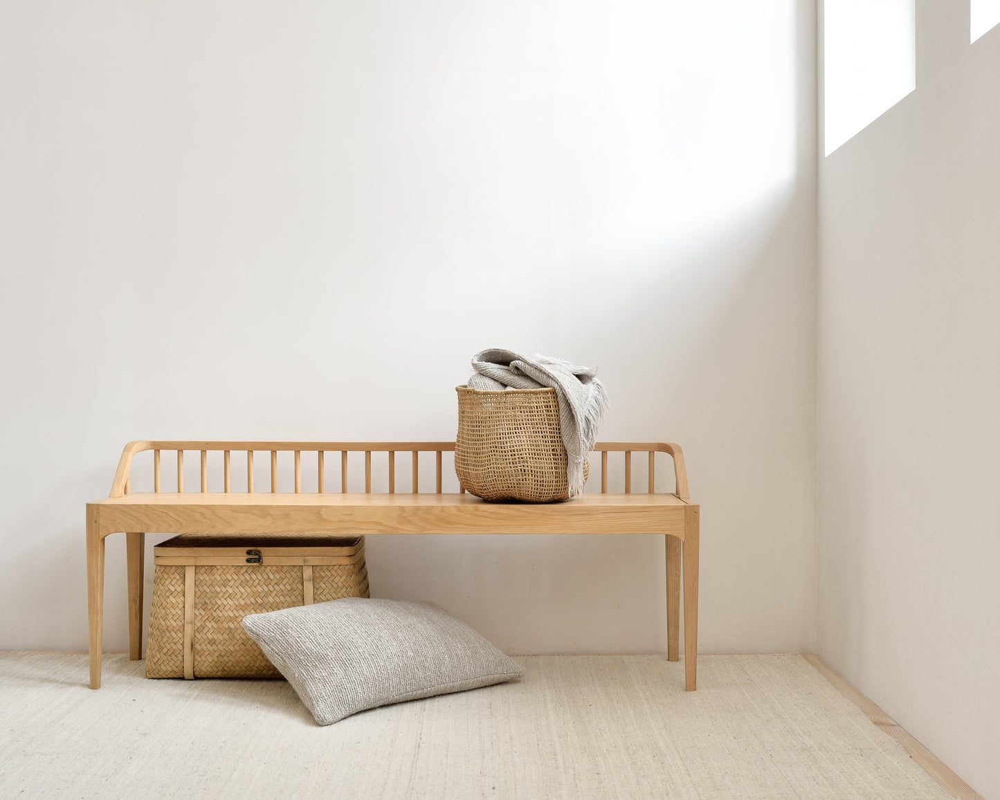 Oak-Spindle-bench-Oat-Nomad-throw-Oat-Nomad-cushion-Goode-Studio