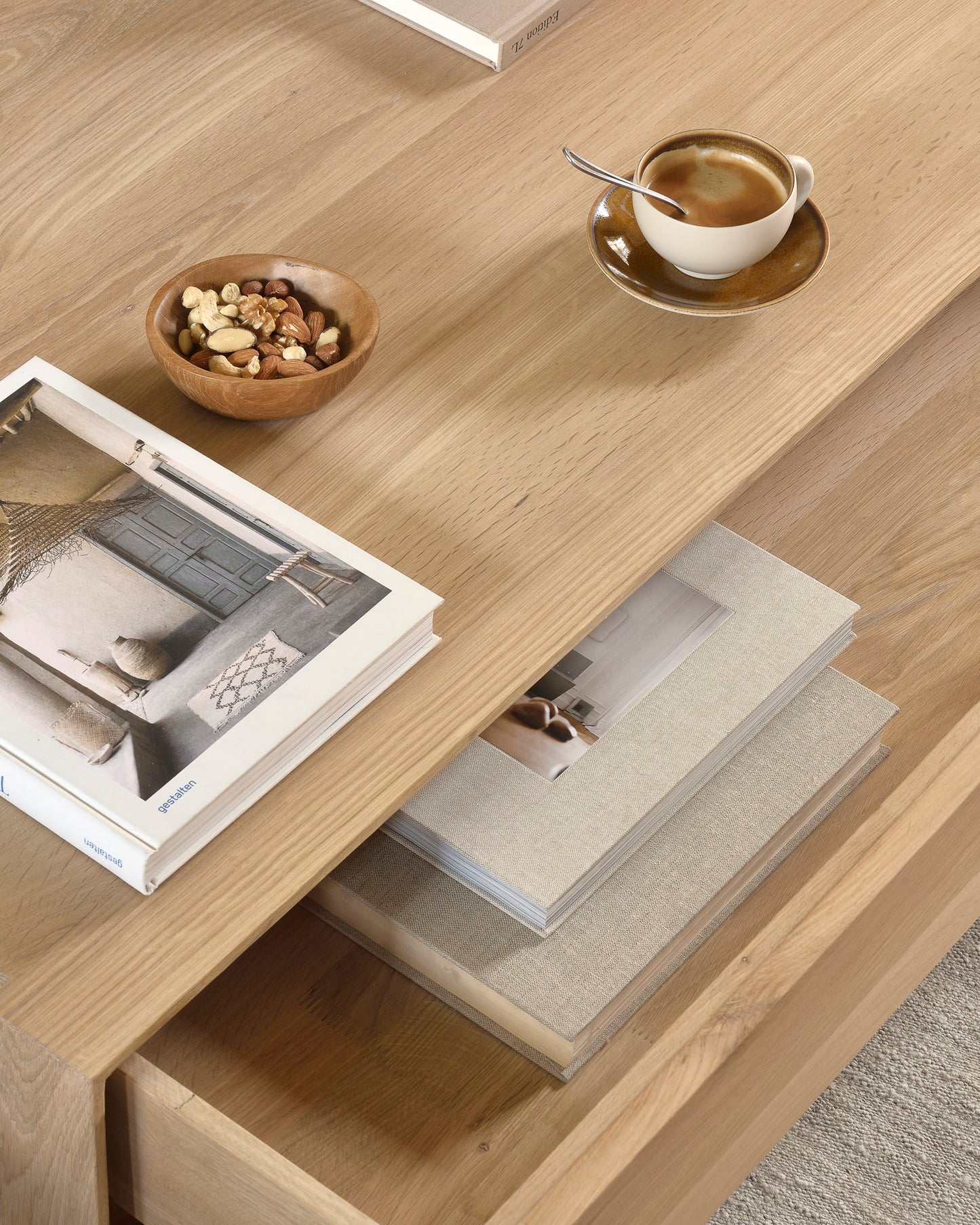 Oak-Nordic-coffee-table-Sand-Nomad-kilim-rug-Goode-Studio