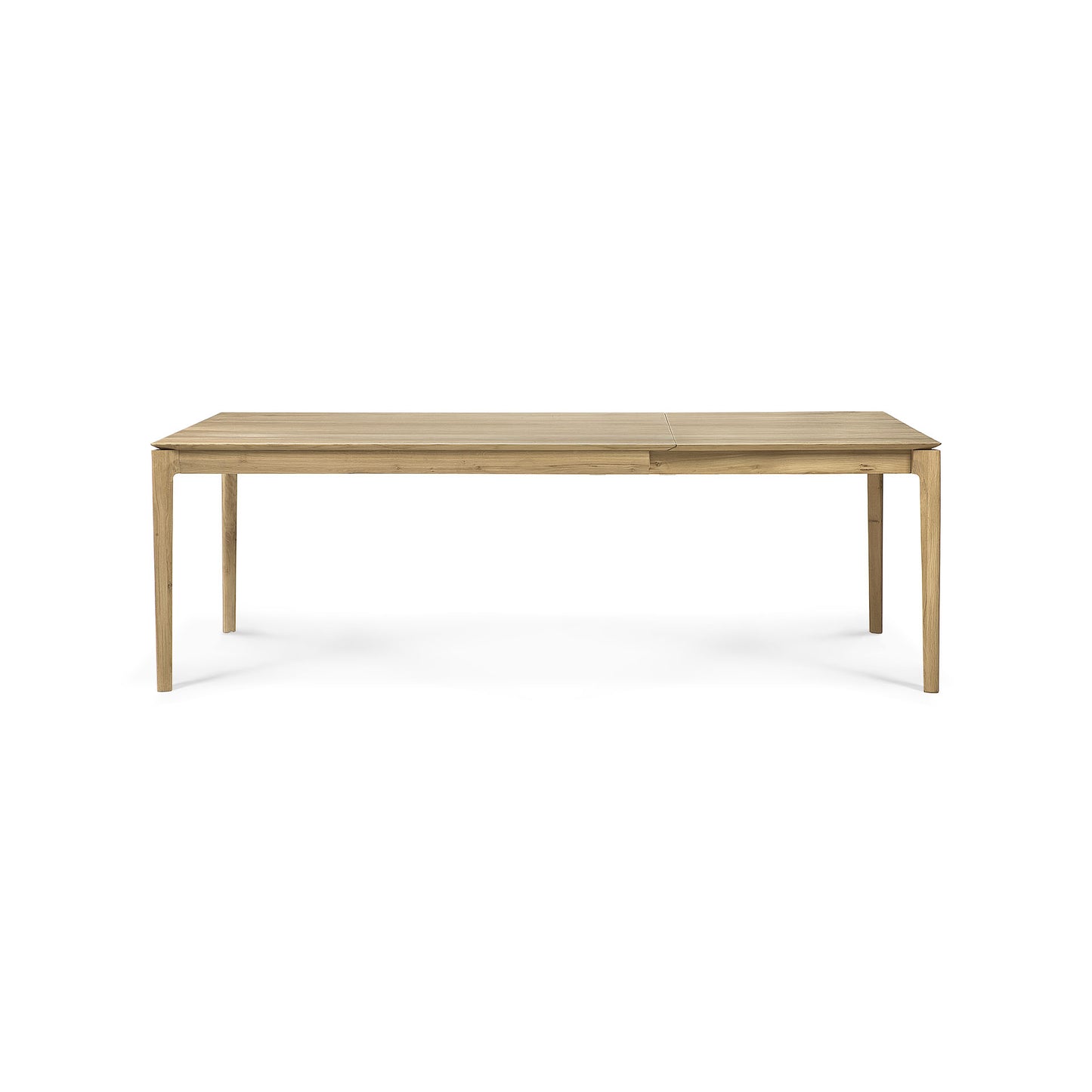 Solid oak expandable dining table for hospitality and commercial seating
