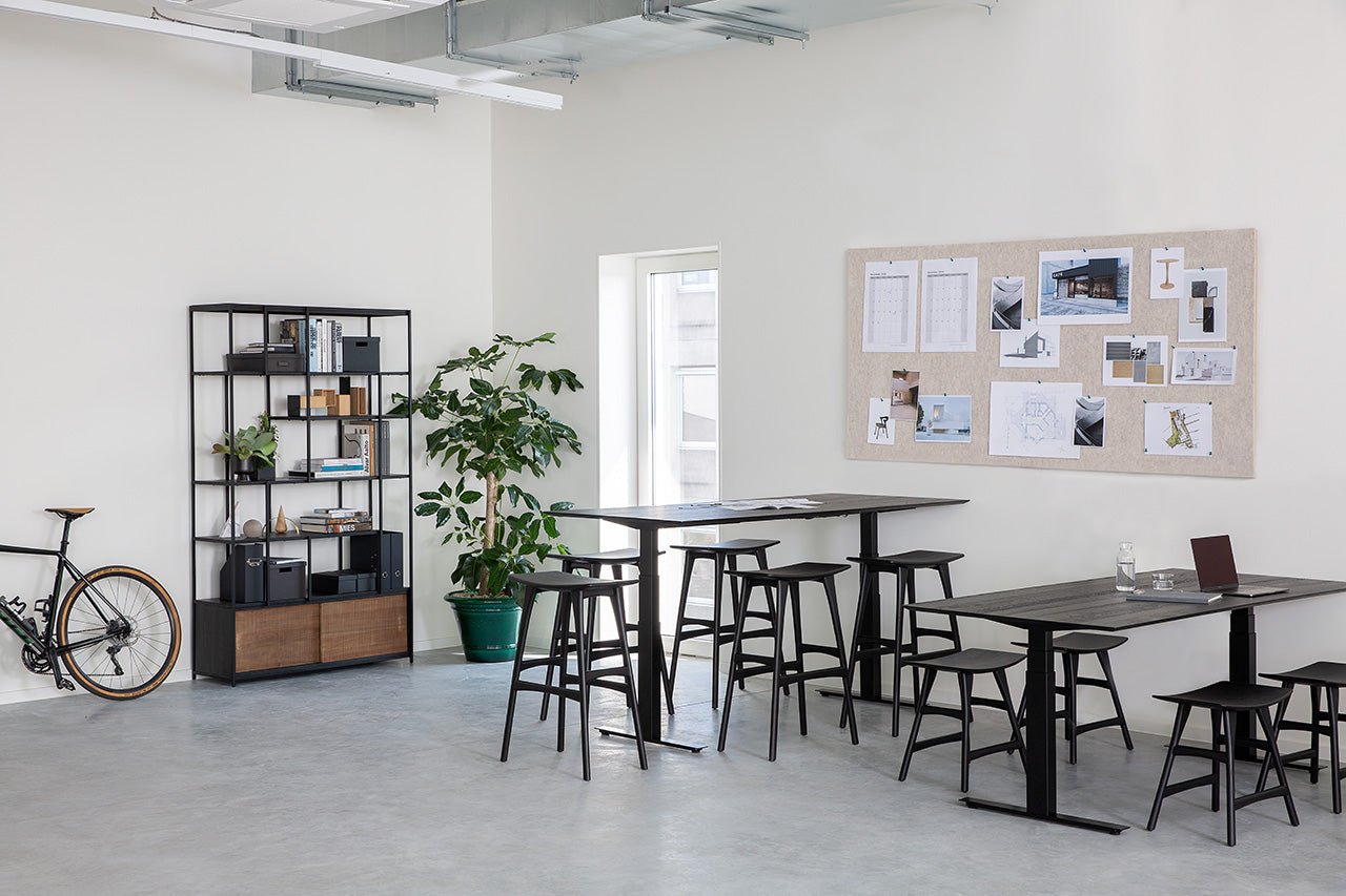 Oak-black-Bok-adjustable-desk-Oak-black-Osso-stool-Studio-rack-Goode-Studio