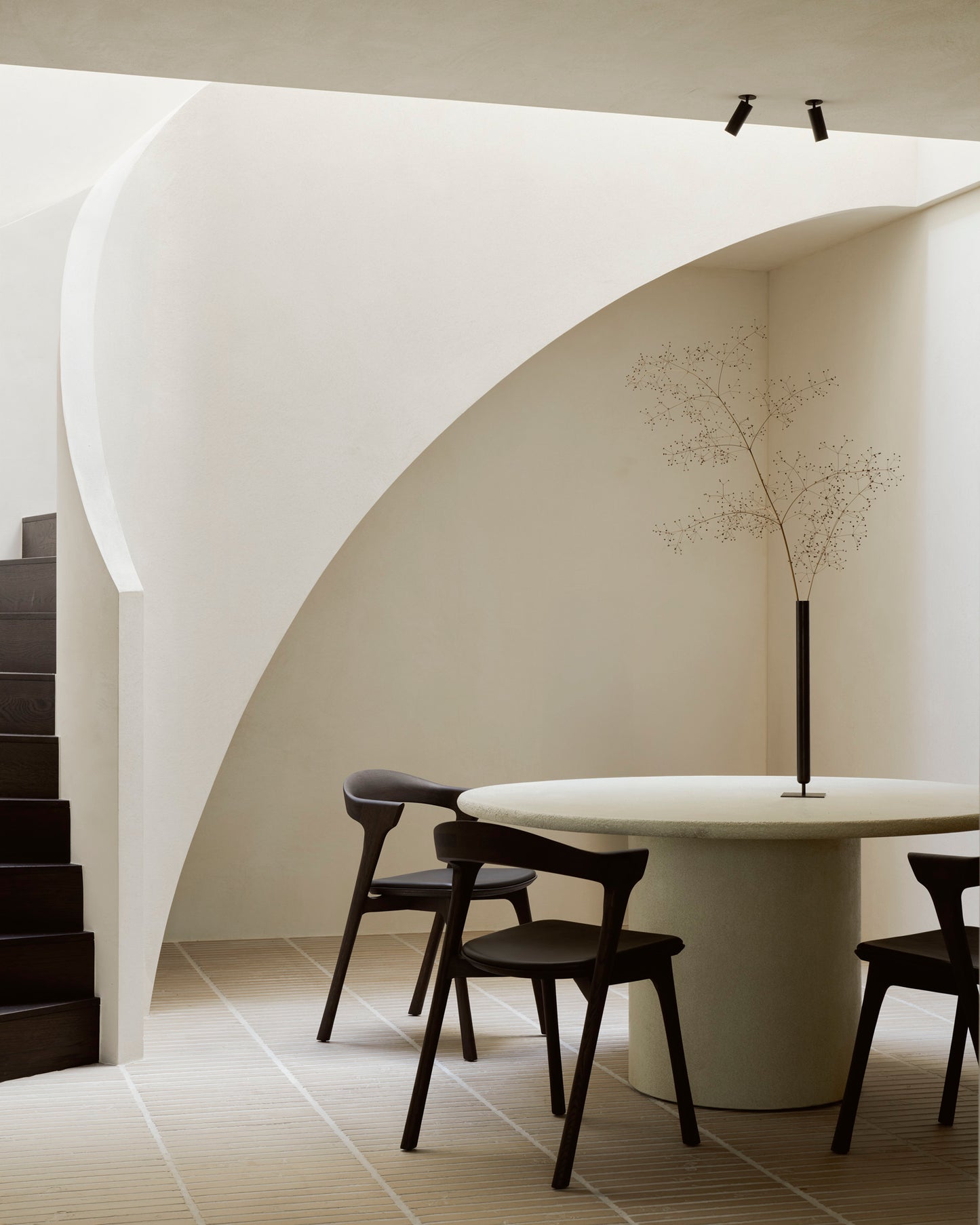 Off white microcement round dining table modern dining room
