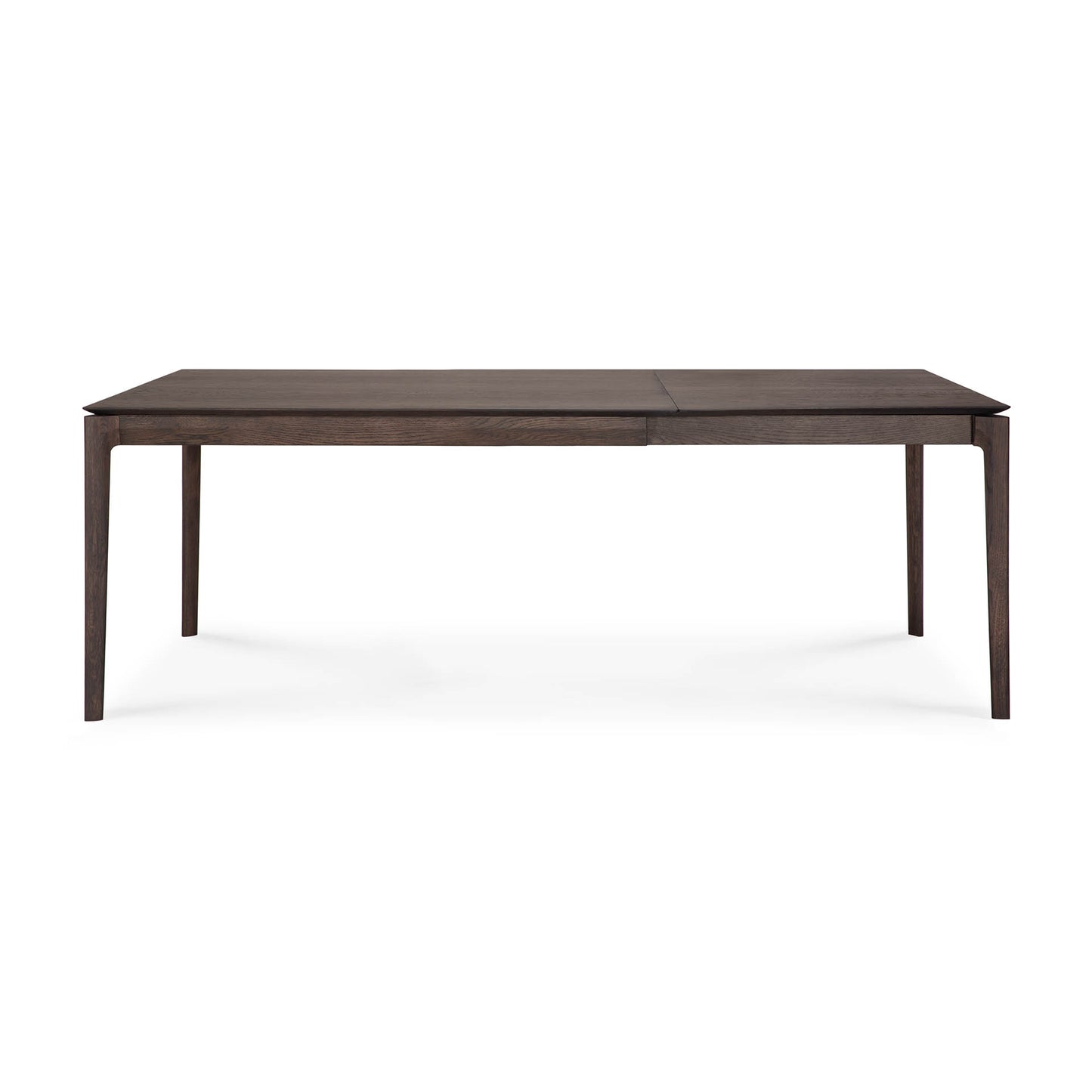 Bok extendable dining table in varnished oak brown front view by Goode Studio