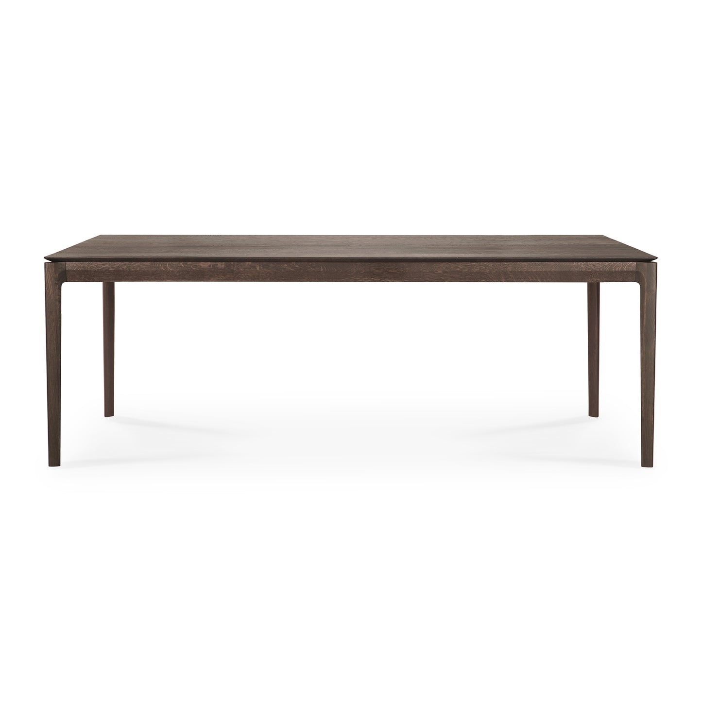 Rectangular oak brown dining table for hospitality seating
