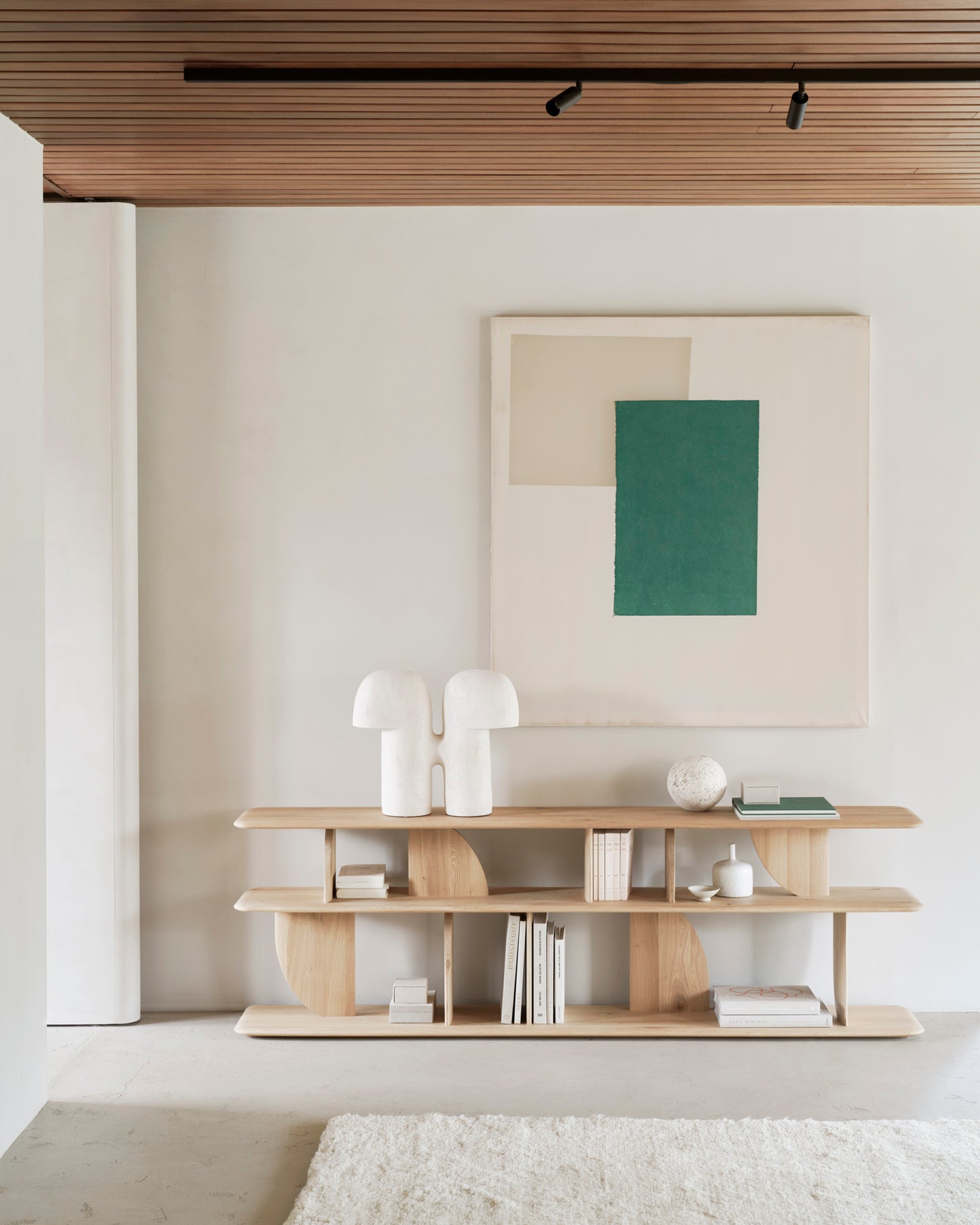 Geometric-sofa-console-Dunes-rug-sand-Goode-Studio