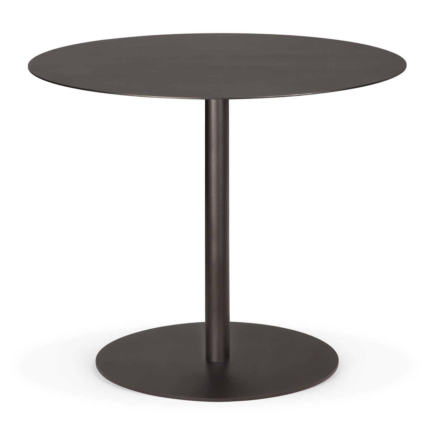 Blend 35.5 inch round dining table with dark bronze metal base

